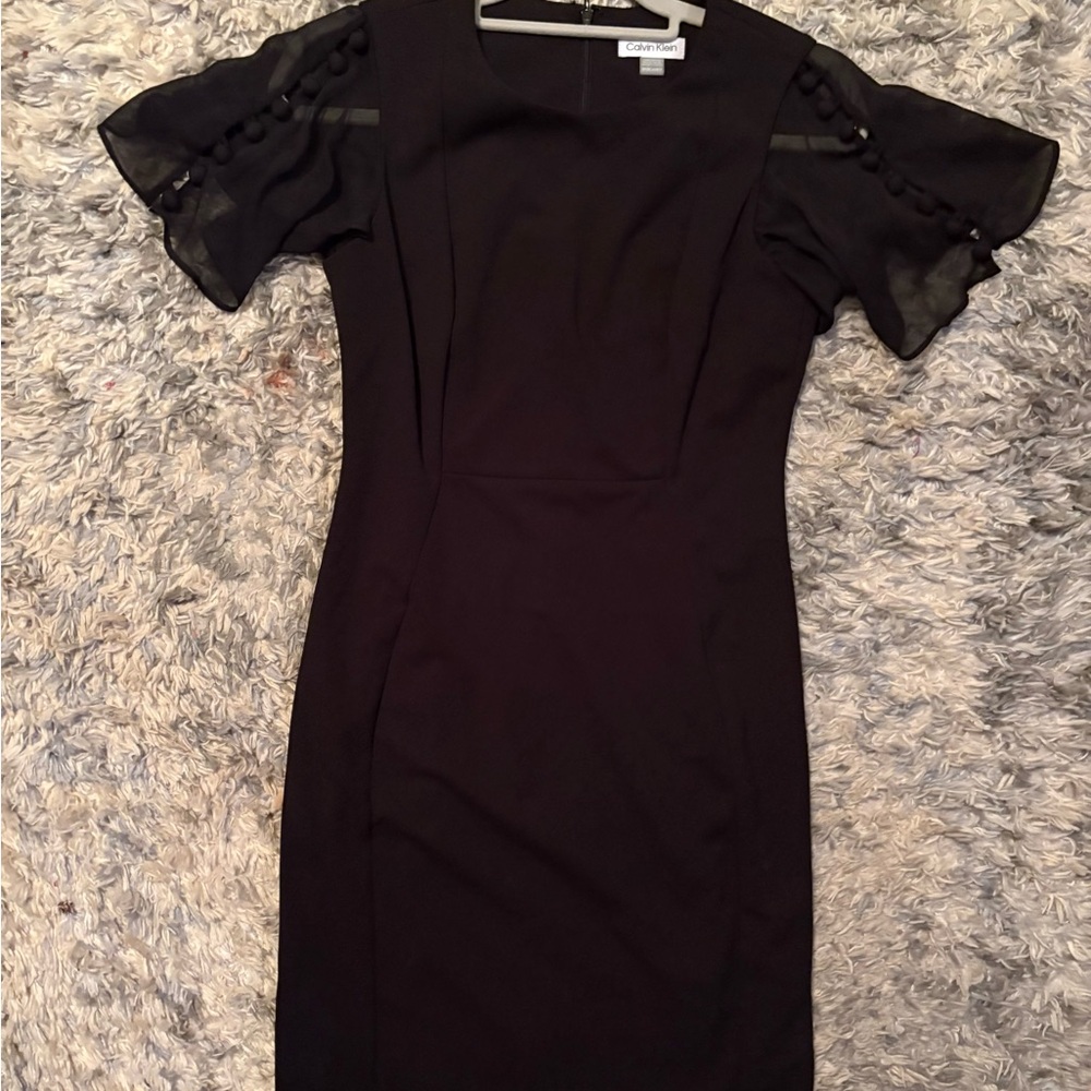 Calvin Klein Black Sheath Dress with Flutter Sleeves